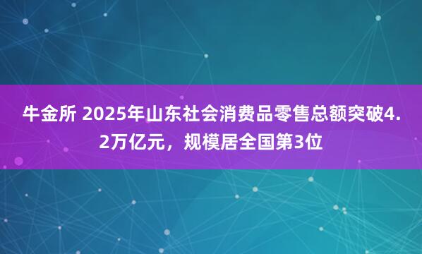 牛金所 2025年山东社会消费品零售总额突破4.2万亿元，规模居全国第3位